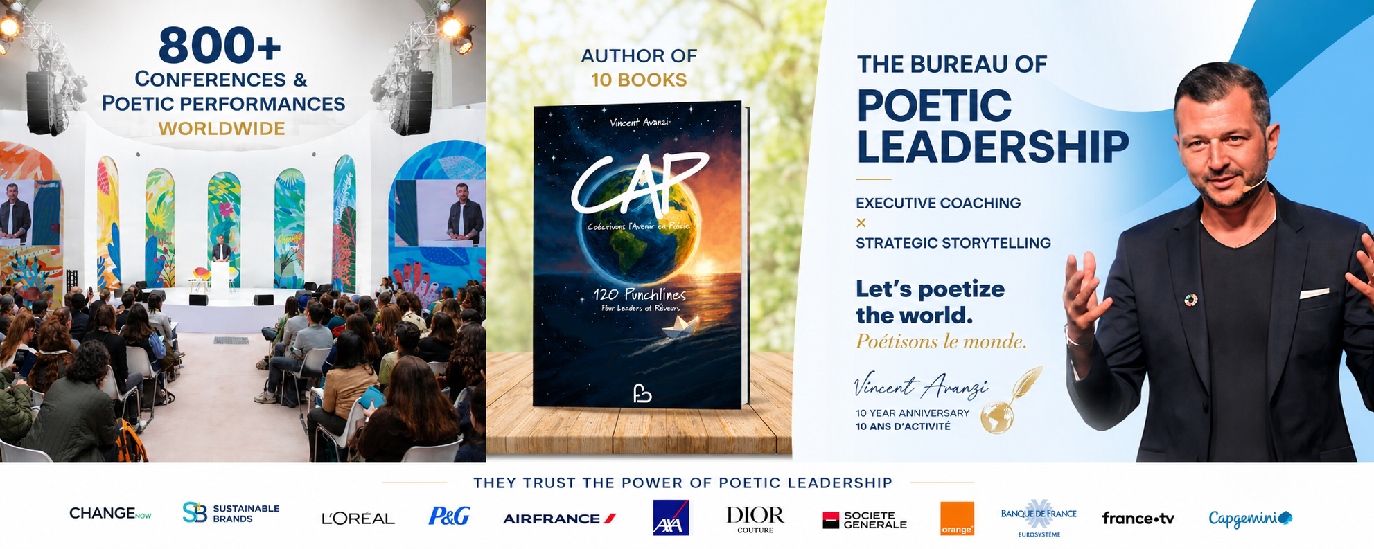 Vincent Avanzi: more than 800 keynotes and poetic performances, author of ten books and founder of The Bureau of Poetic Leadership